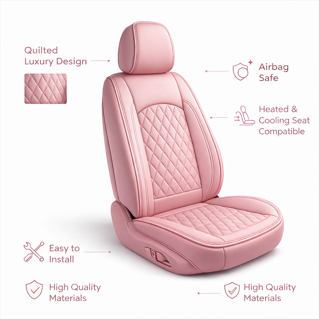 Pink Quilted Leather Seat Covers