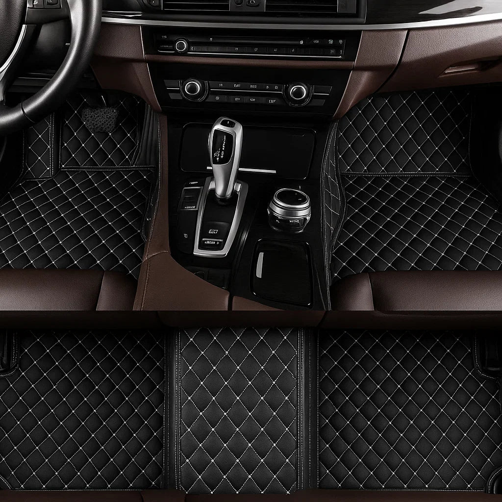 Custom Car Floor Mats with Black & White Stitching